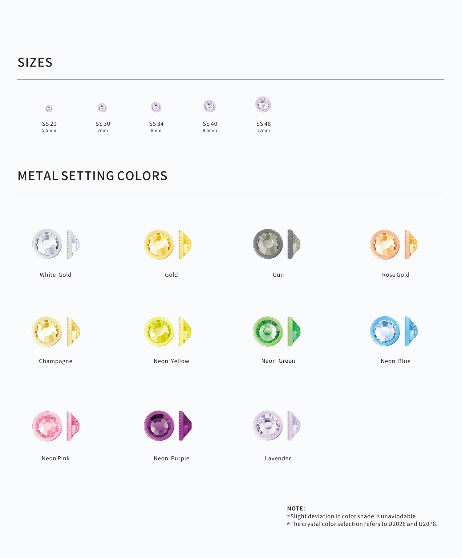 Rimmed Hotfix Stone Colors Card