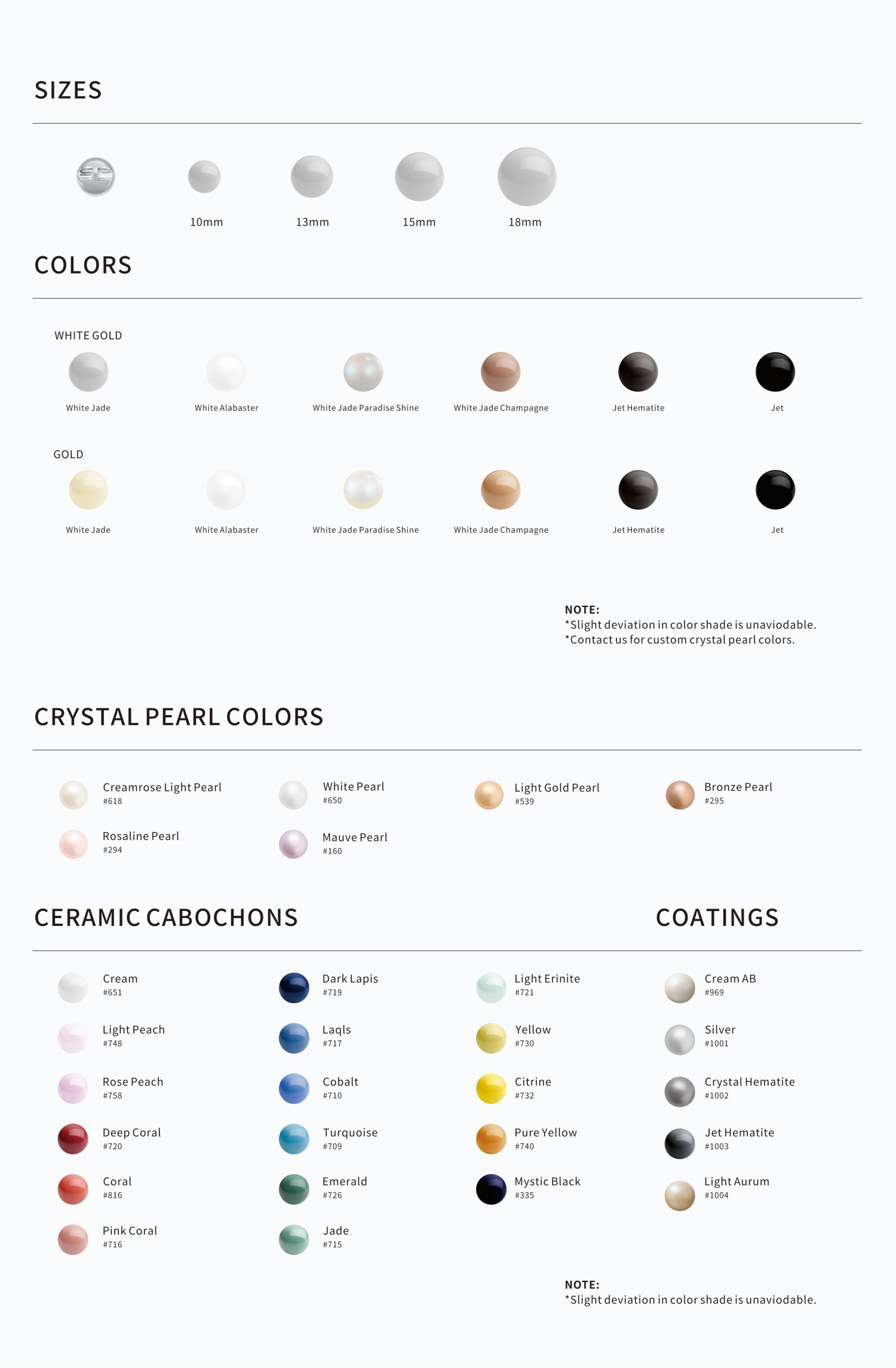 UB1080 Crystal Buttons -  color and size