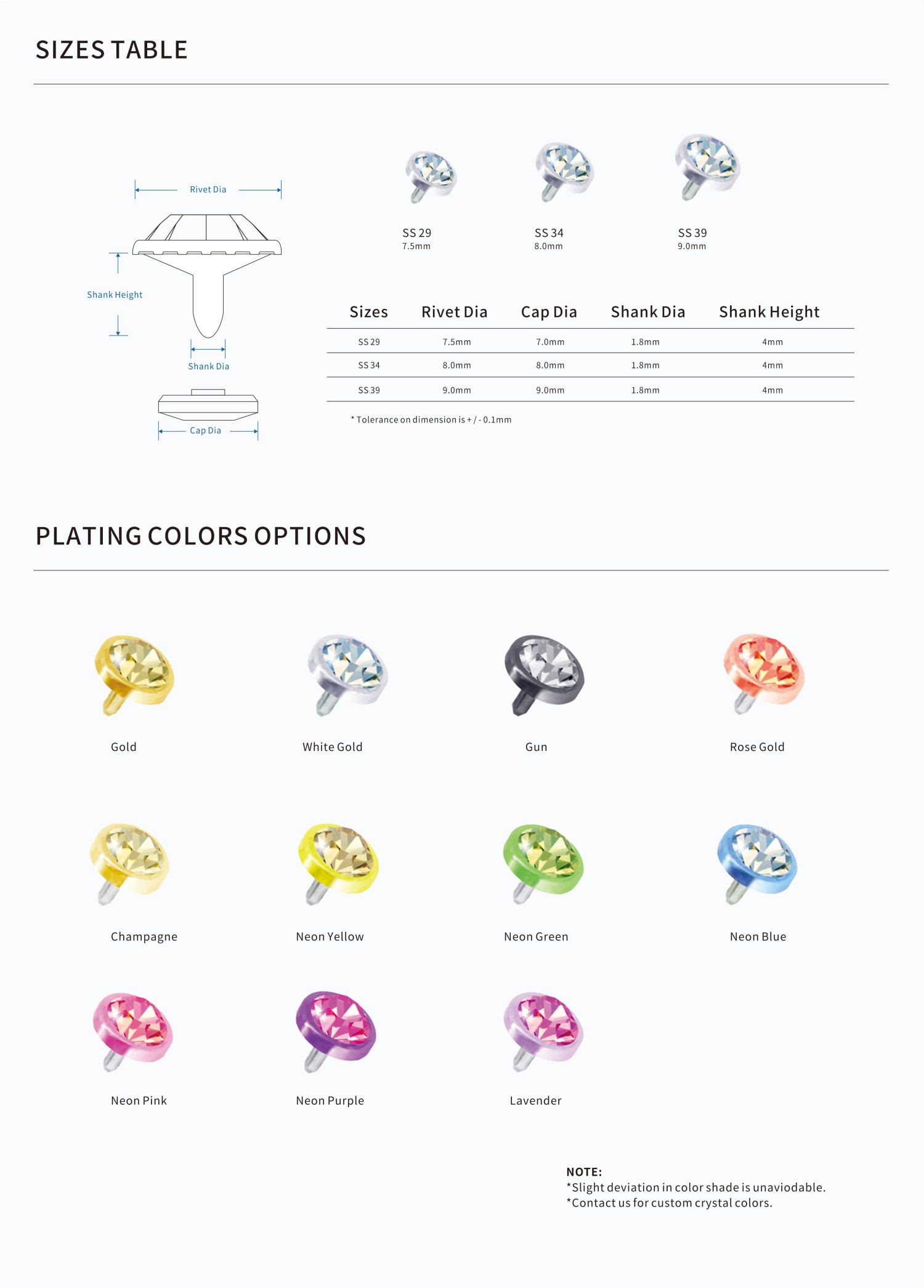 Rhinestone Rivets - size and color