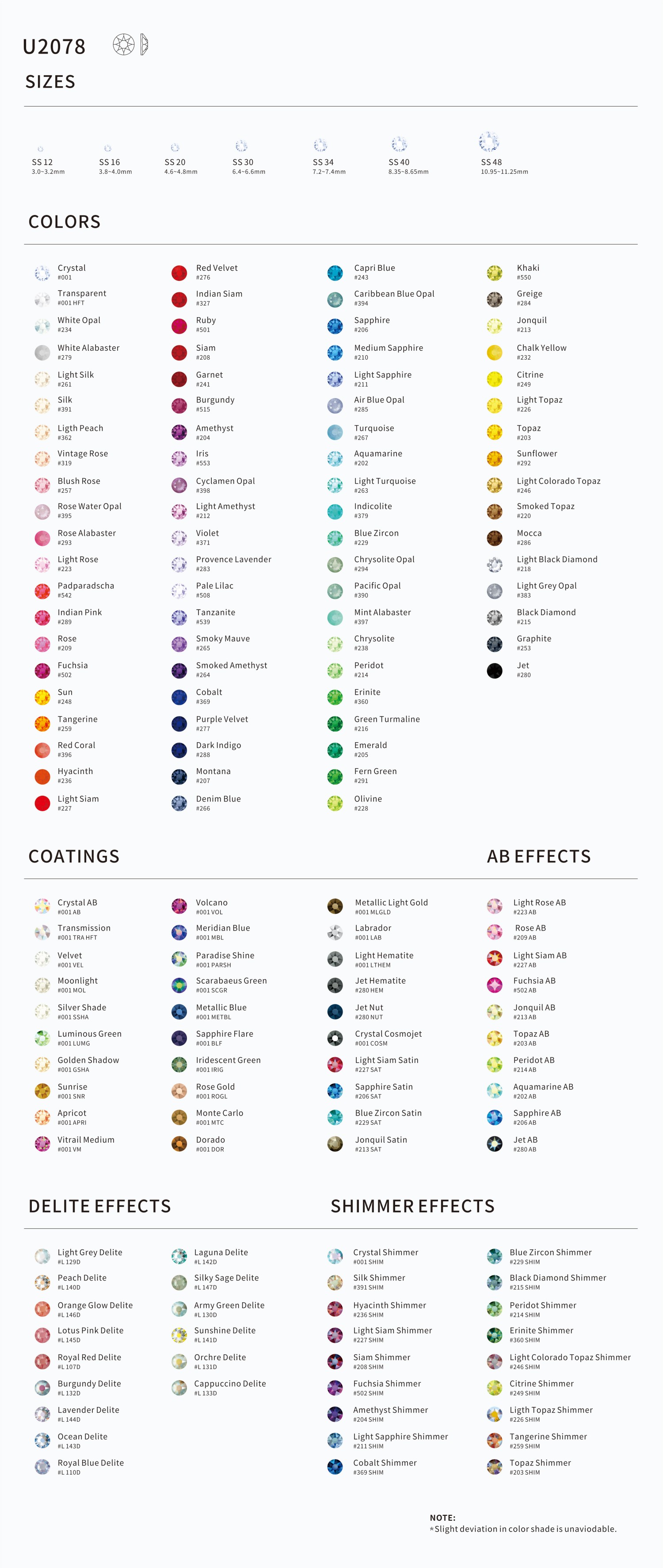 New Cut Hotfix Rhinestone Colors Card