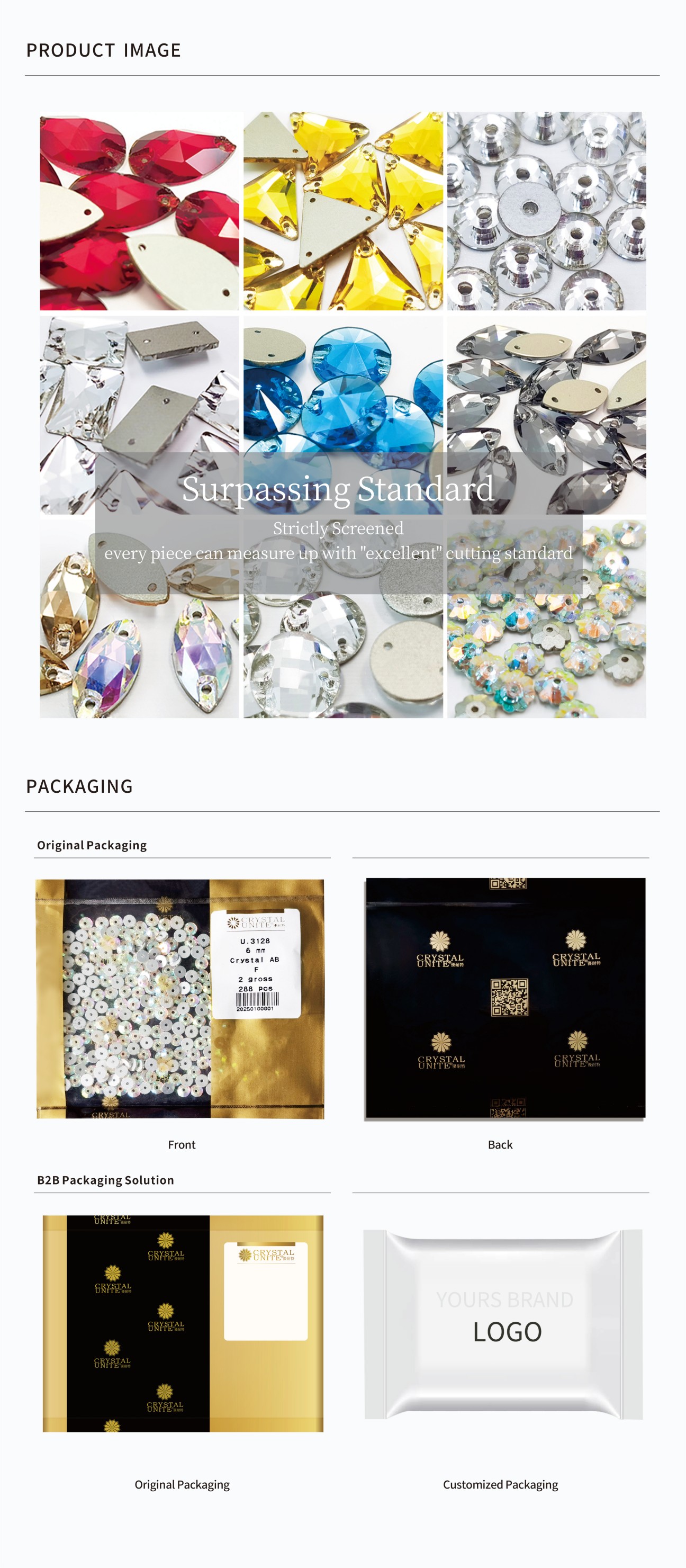 sew-on crystals Images & Packaging